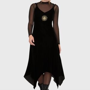 Killstar Black Midi Dress with Gold Emblem